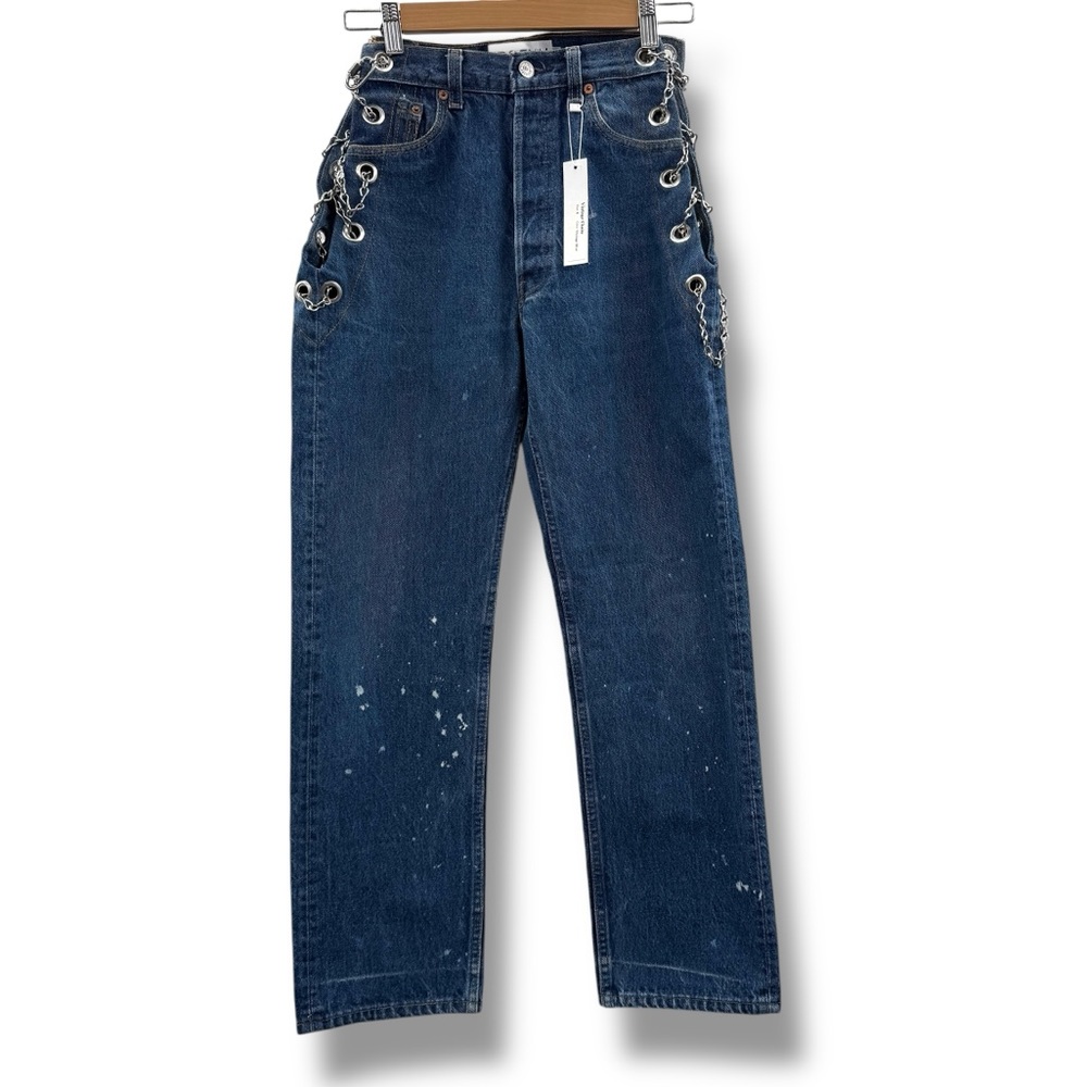 EB Denim Vintage Chain Reworked Levi's High Rise Straight Leg‎ Jeans Sz S NEW
